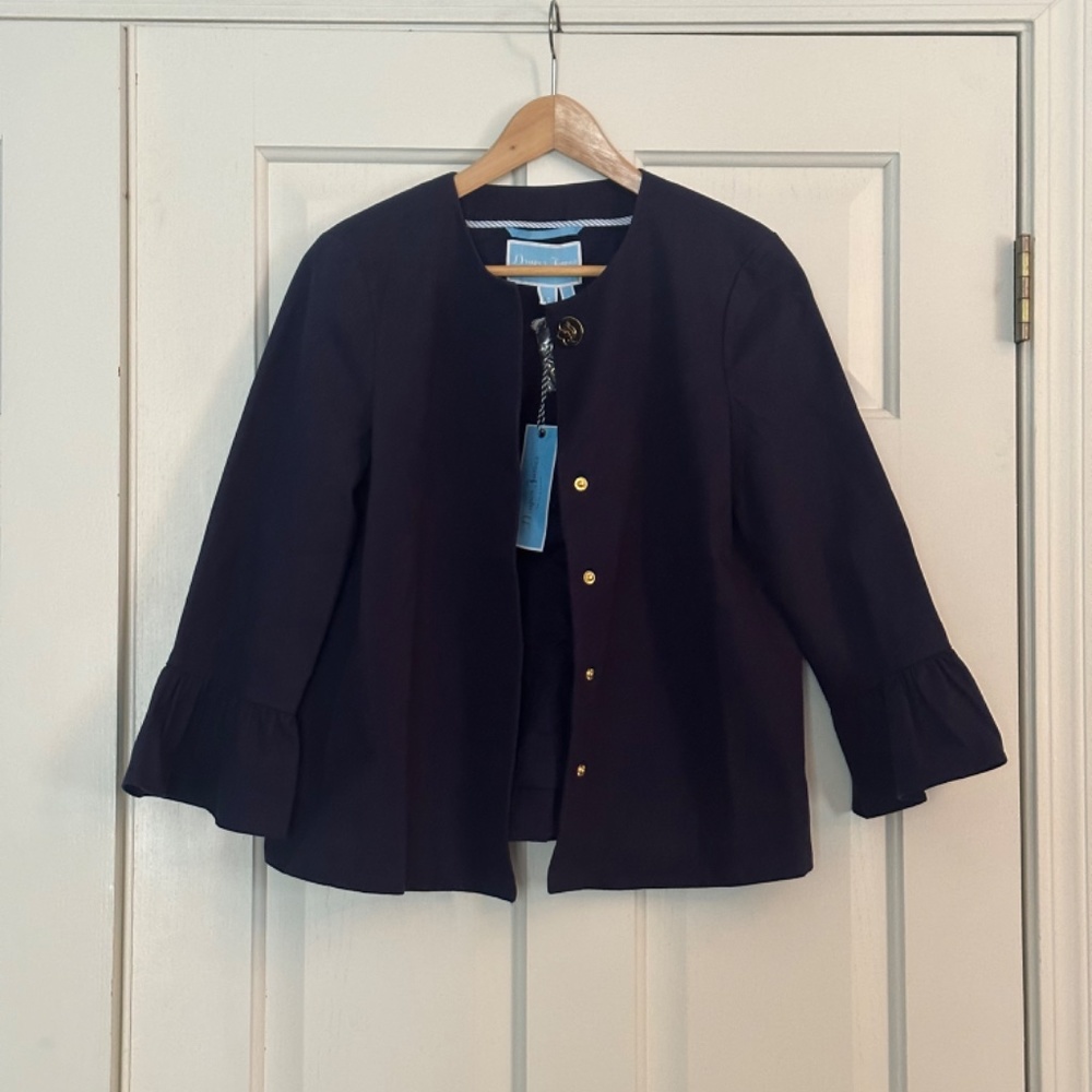 Draper James Navy Jacket with Ruffle Sleeves - Picture 3 of 5